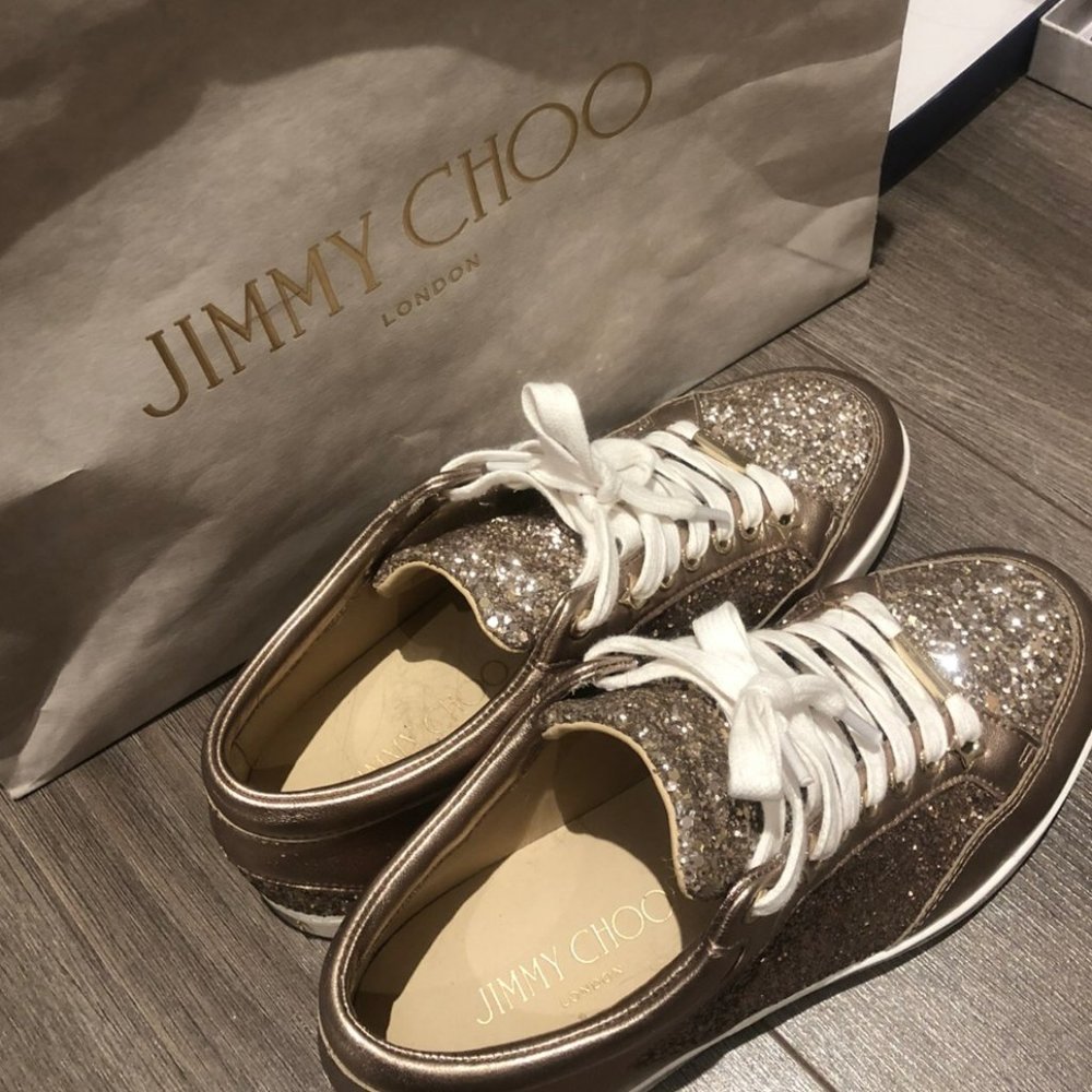 Jimmy Choo Shinning Gold Women Sneakers 37 (7) Size